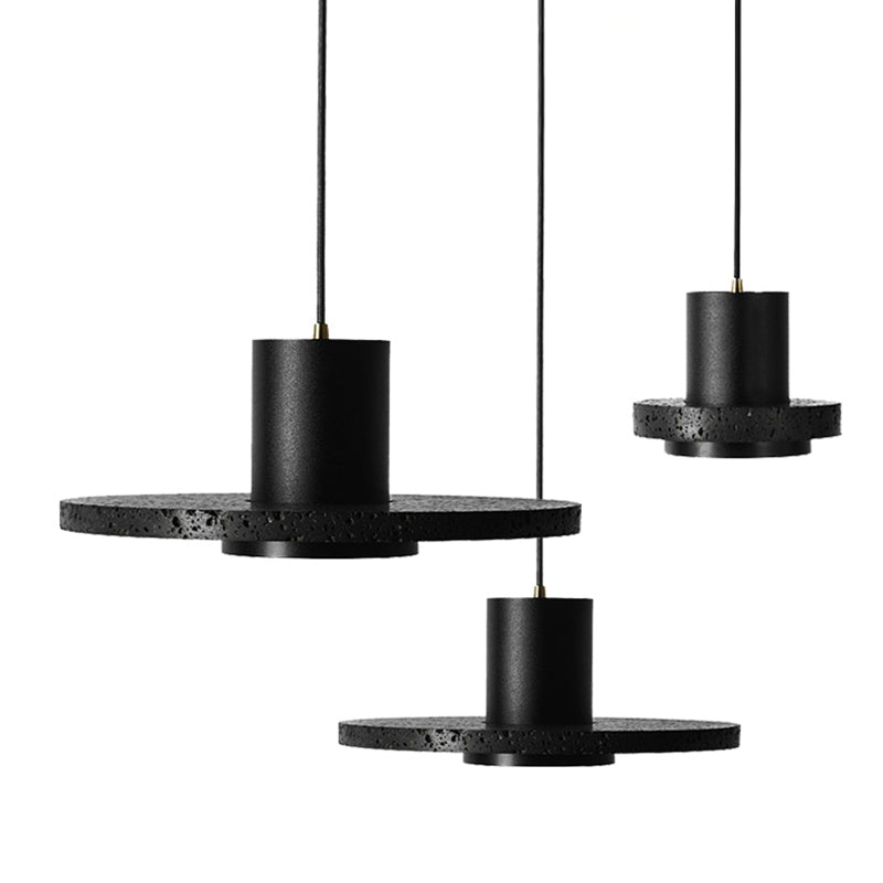 Nordic Shaded Pendant Ceiling Light Stone Bedroom Hanging Light Fixture in Black