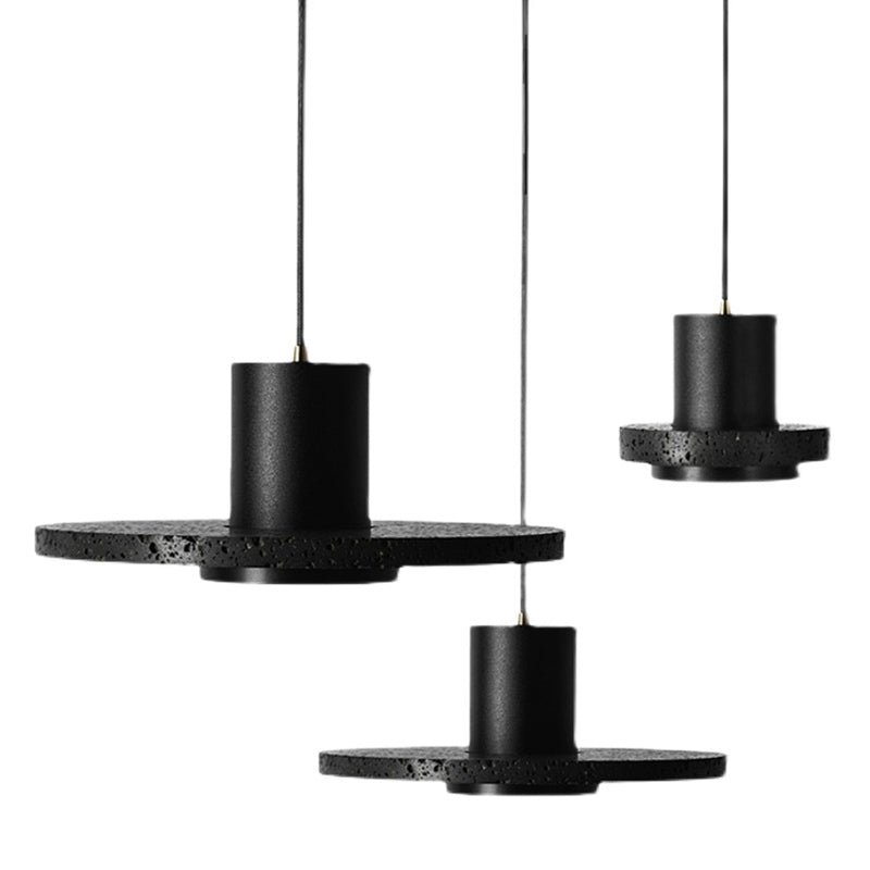 Cylindre de pierre suspendu au plafond Light Minimaliste de style noir d'éclairage en suspension
