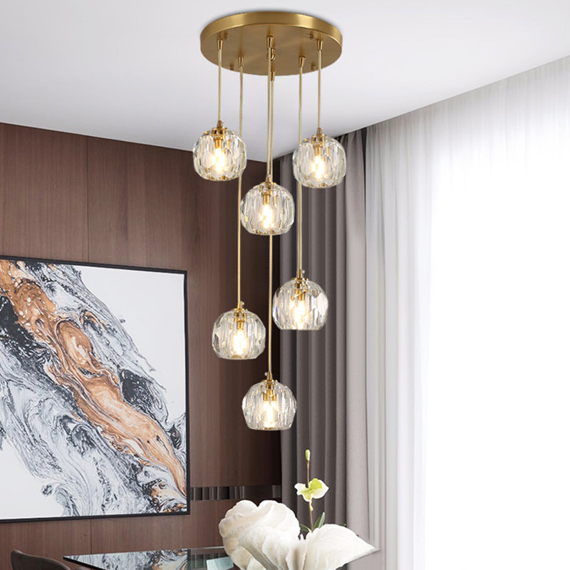 Spiral Stairs Gold Pendant Light Fixture Clear Crystal Nordic Style Hanging Light