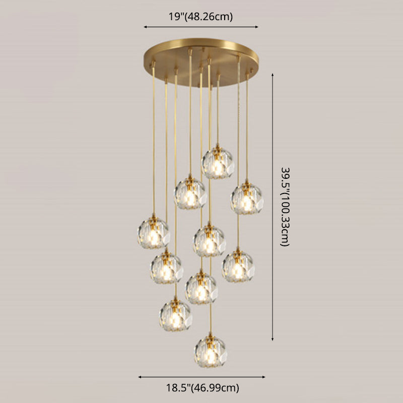 Spiral Stairs Gold Pendant Light Fixture Clear Crystal Nordic Style Hanging Light