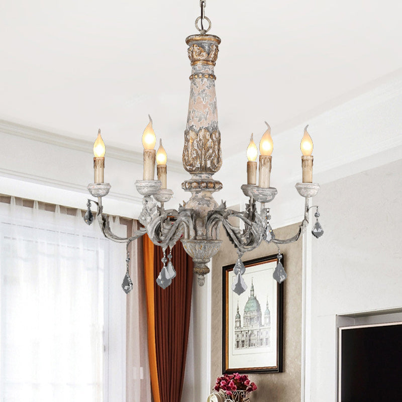 Nordic Starburst Hängende Kronleuchterholz 6 Lampen -Federung Licht in verzweifeltem Weiß für Wohnzimmer