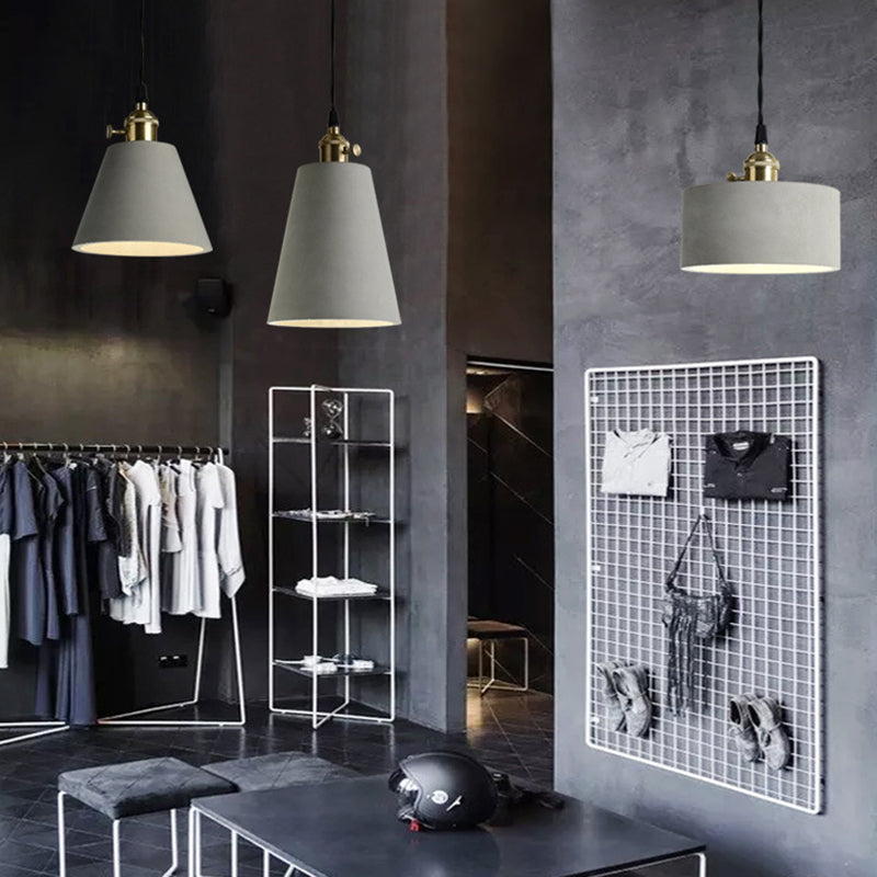 Shaded Cement Ceiling Suspension Lamp Modern Style Grey Pendant Lighting Fixture
