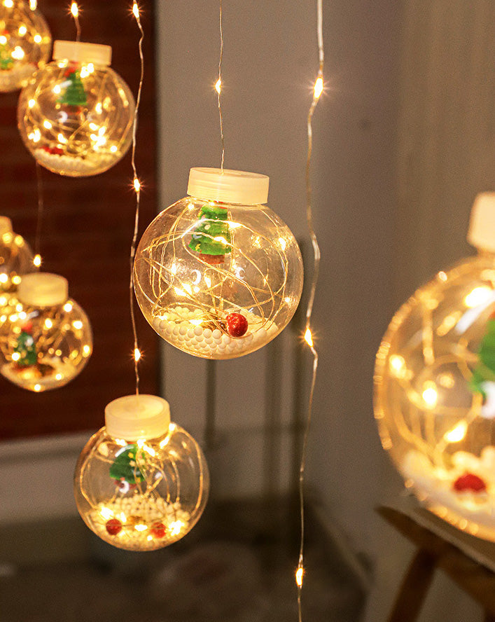 Nordic Wishing Ball String Lamp Plastic 12-Lights Indoor Curtain Lights in Clear