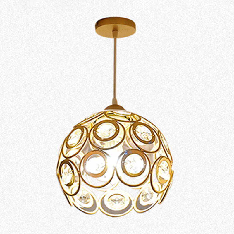Gold Hollowed-out Pendant Light Fixture Modern 1-Light Crystal Hanging Lamp
