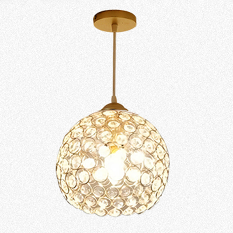 Gold Hollowed-out Pendant Light Fixture Modern 1-Light Crystal Hanging Lamp