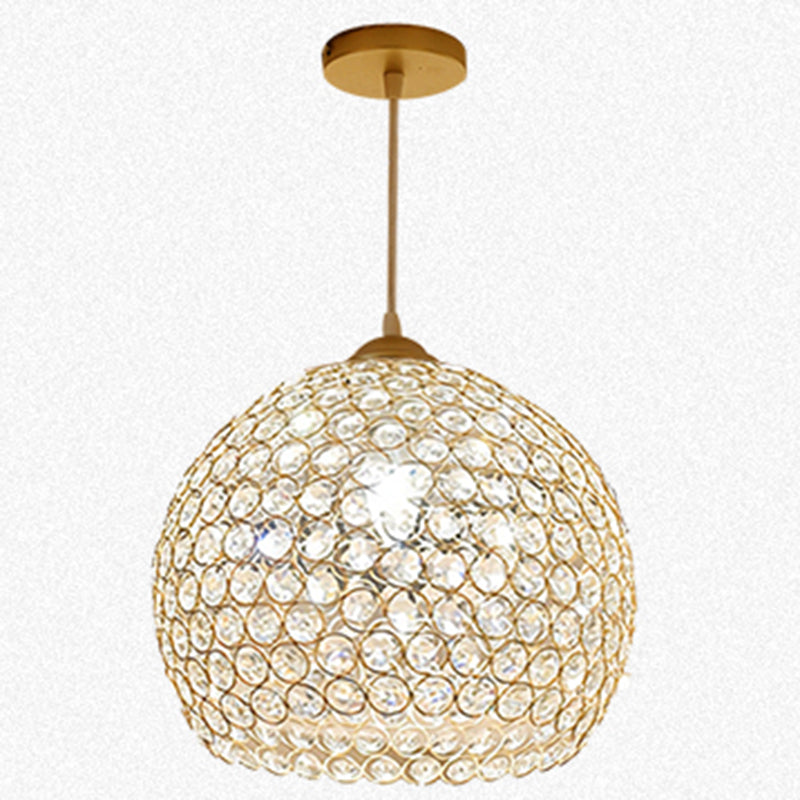 Gold Hollowed-out Pendant Light Fixture Modern 1-Light Crystal Hanging Lamp