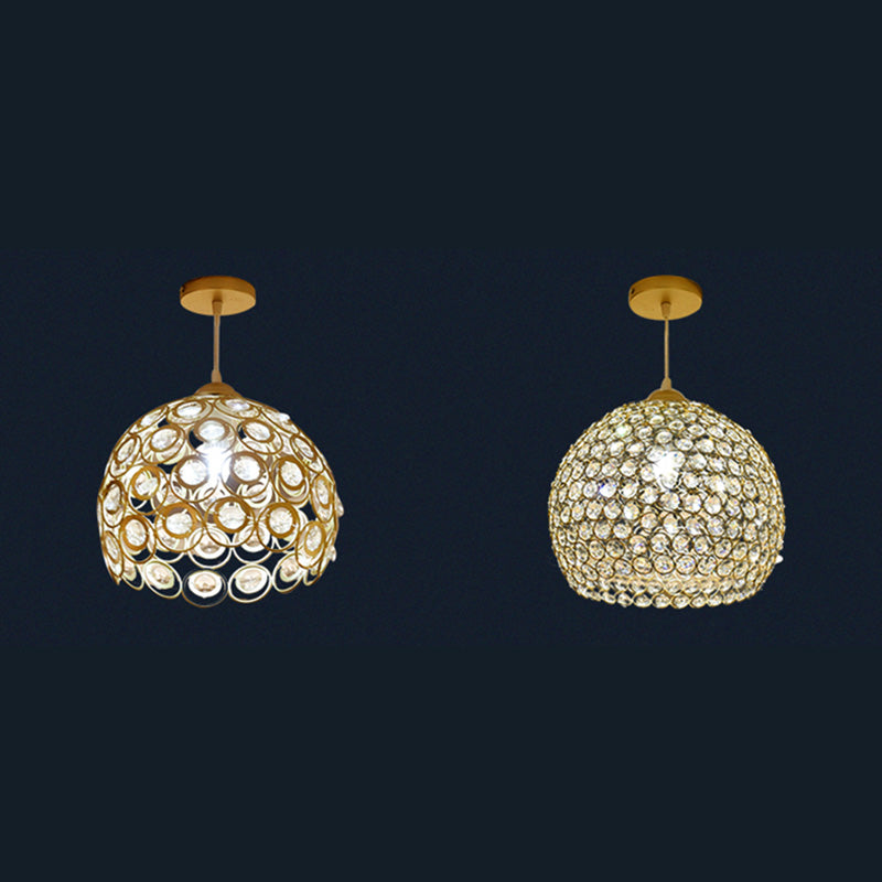 Gold Hollowed-out Pendant Light Fixture Modern 1-Light Crystal Hanging Lamp