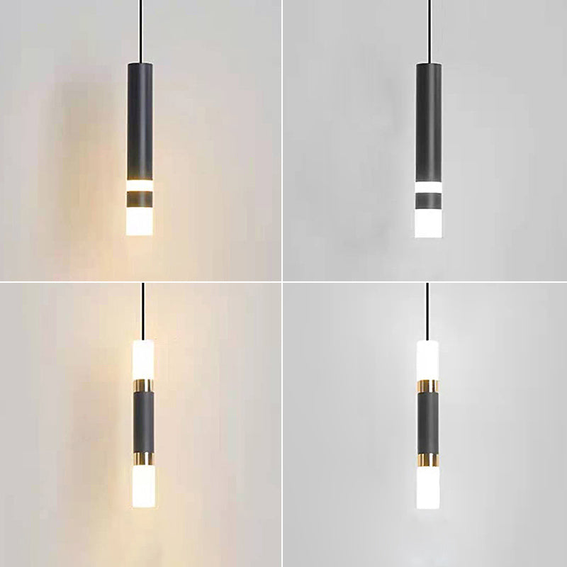 Luce a sospensione a sospensione in metallo cilindrico Light a ciondolo a LED moderno per camera da letto