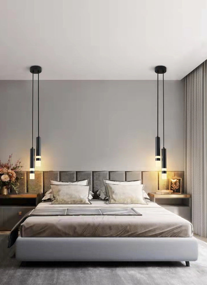 Luce a sospensione a sospensione in metallo cilindrico Light a ciondolo a LED moderno per camera da letto