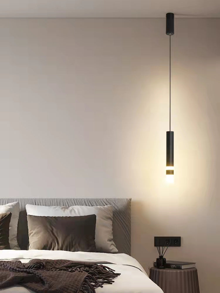 Luce a sospensione a sospensione in metallo cilindrico Light a ciondolo a LED moderno per camera da letto