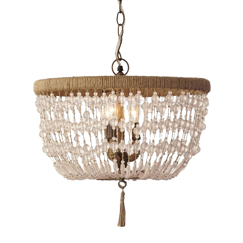 Cupola lampadario leggero cristallo rustico 3 teste chiodo kit lampada appesa con anello di corda per camera da letto