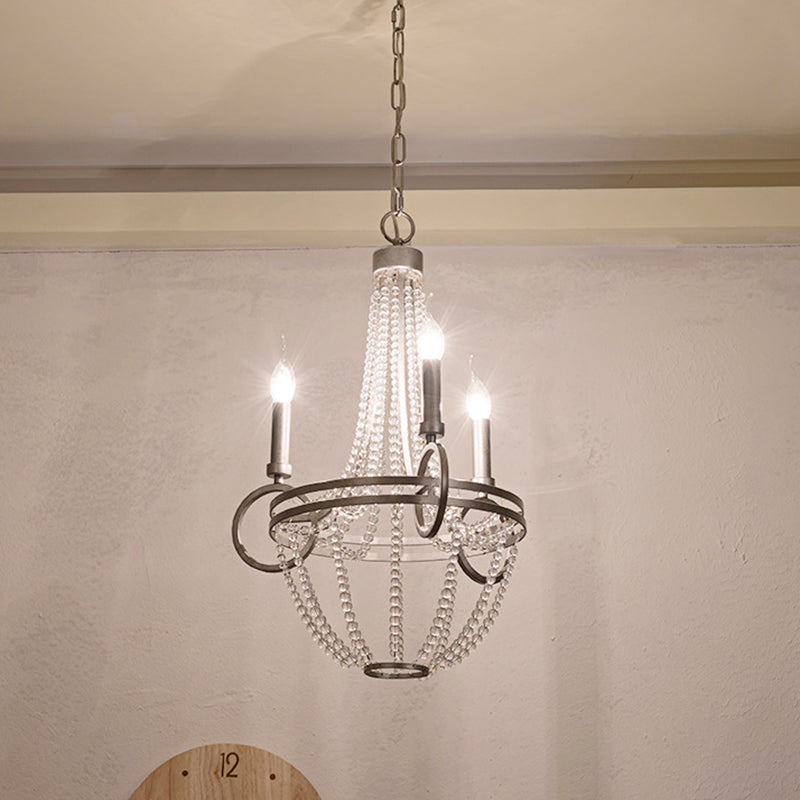 Lampada lampadario a candela cristallina retrò 3 teste in argento luce a sospensione per soggiorno
