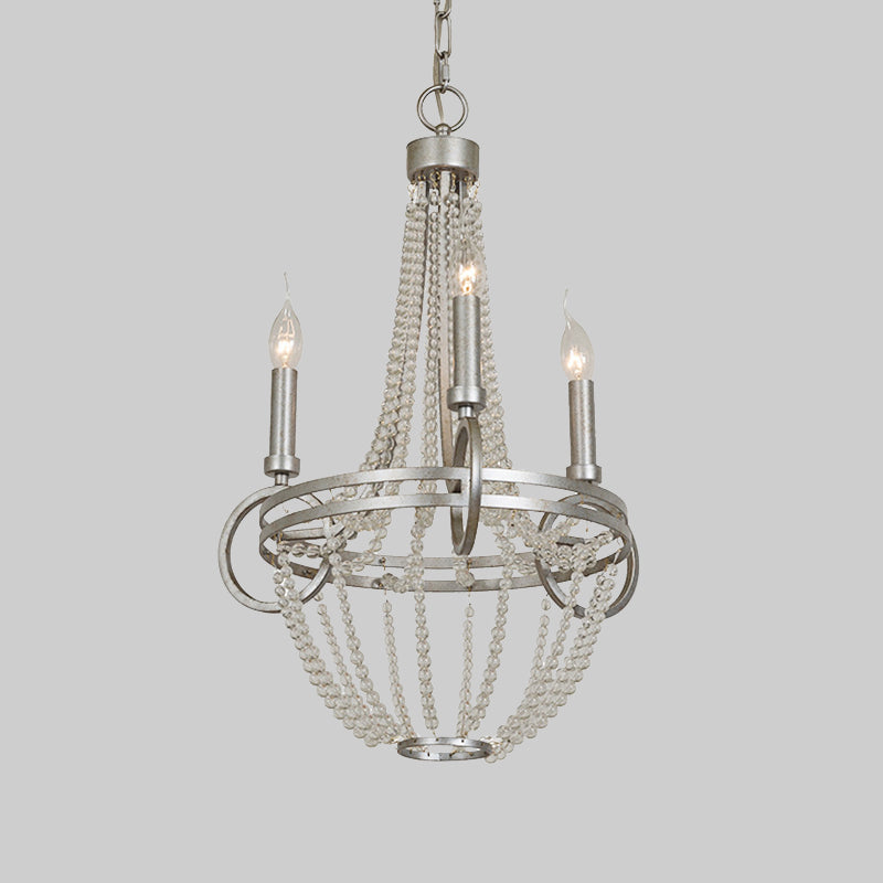 Lampada lampadario a candela cristallina retrò 3 teste in argento luce a sospensione per soggiorno