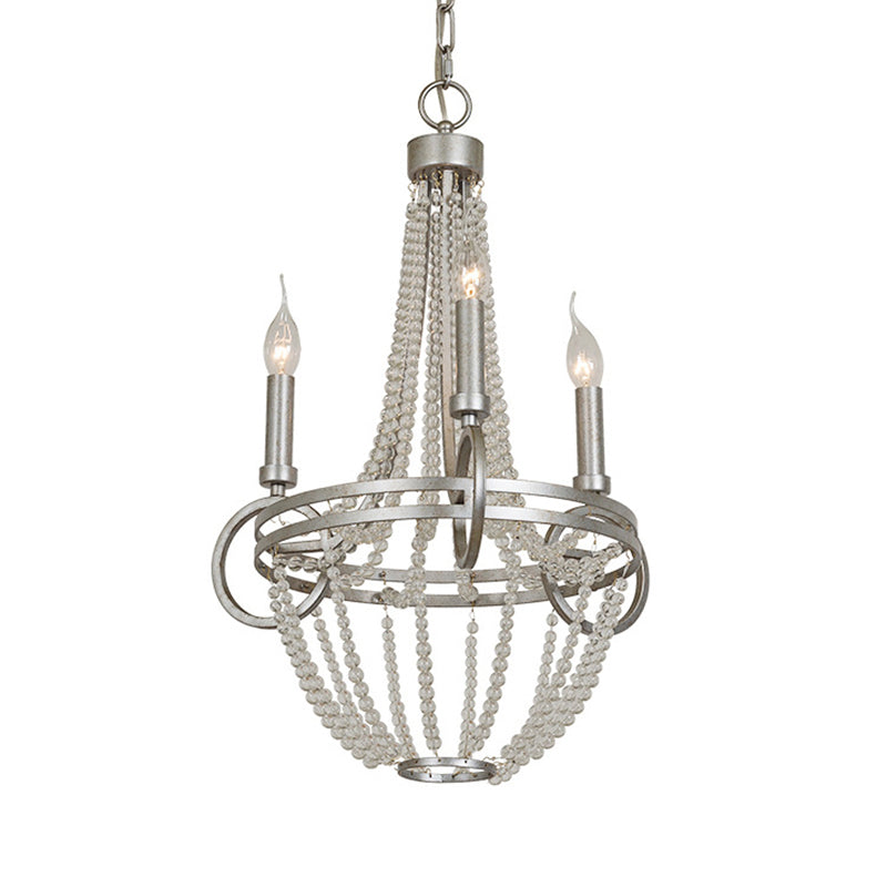 Lampada lampadario a candela cristallina retrò 3 teste in argento luce a sospensione per soggiorno