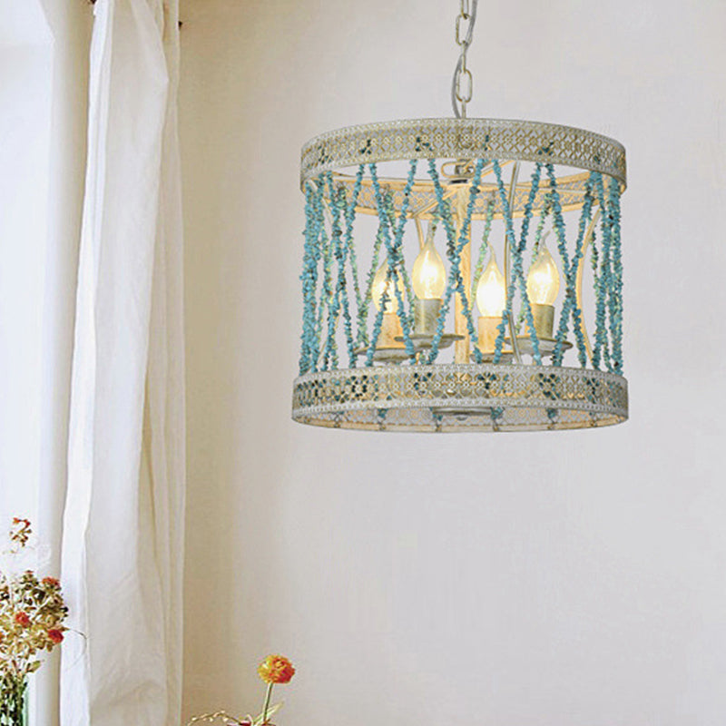 Steencilinder kroonluchter lamp retro 4/6 bollen blauwe hanger verlichtingsarmatuur met verstelbare ketting