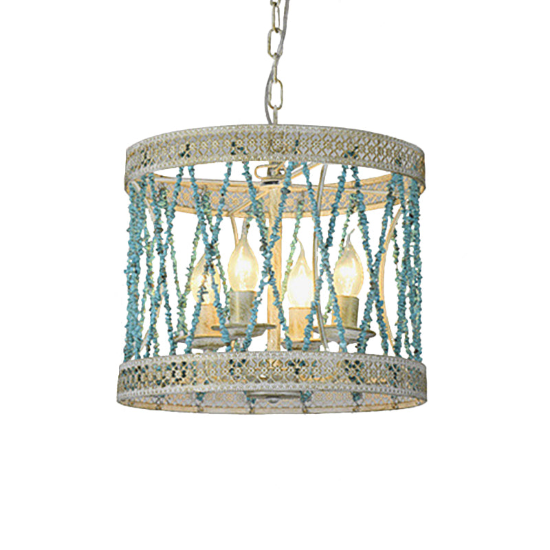 Steencilinder kroonluchter lamp retro 4/6 bollen blauwe hanger verlichtingsarmatuur met verstelbare ketting