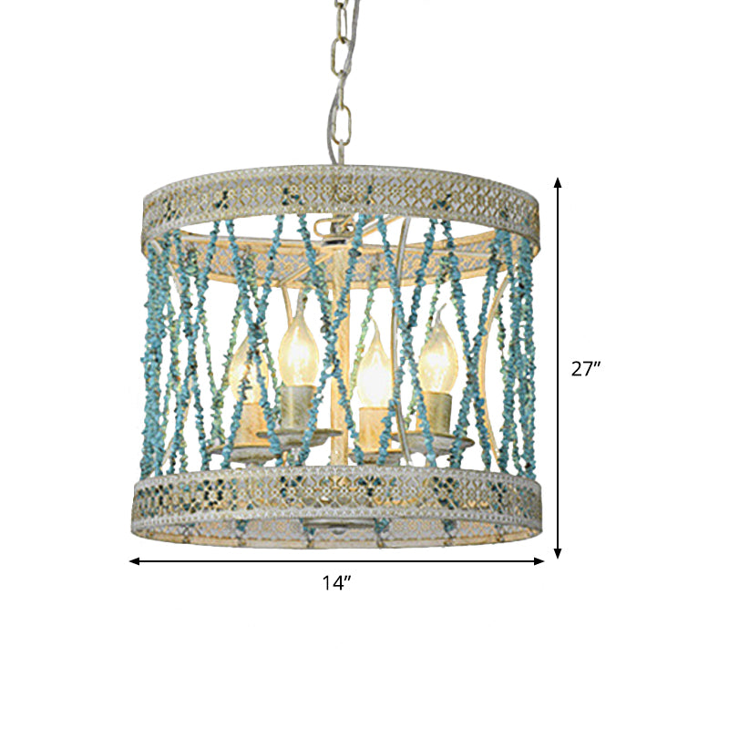 Steencilinder kroonluchter lamp retro 4/6 bollen blauwe hanger verlichtingsarmatuur met verstelbare ketting