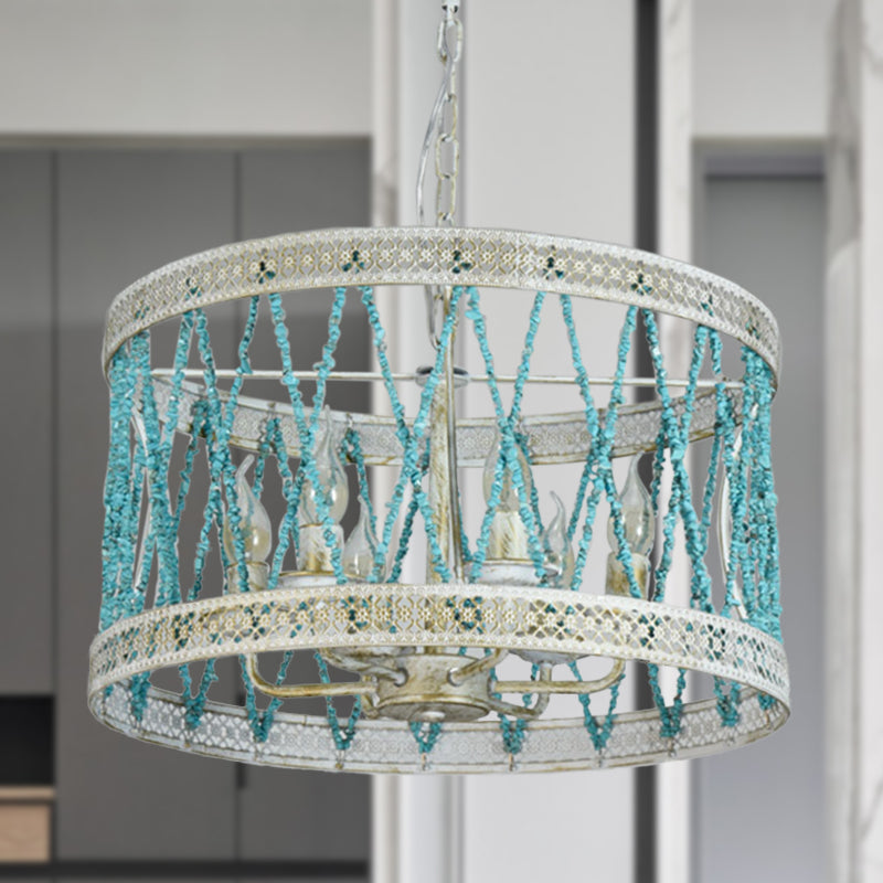 Steencilinder kroonluchter lamp retro 4/6 bollen blauwe hanger verlichtingsarmatuur met verstelbare ketting
