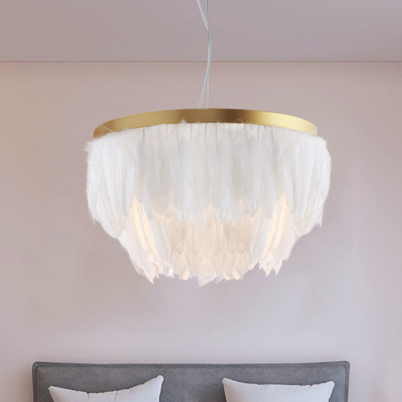 Contemporain 1 Lampe de suspension de tête Gris / blanc à 2 niveaux Lumière suspendue avec une teinte en tissu pour le salon