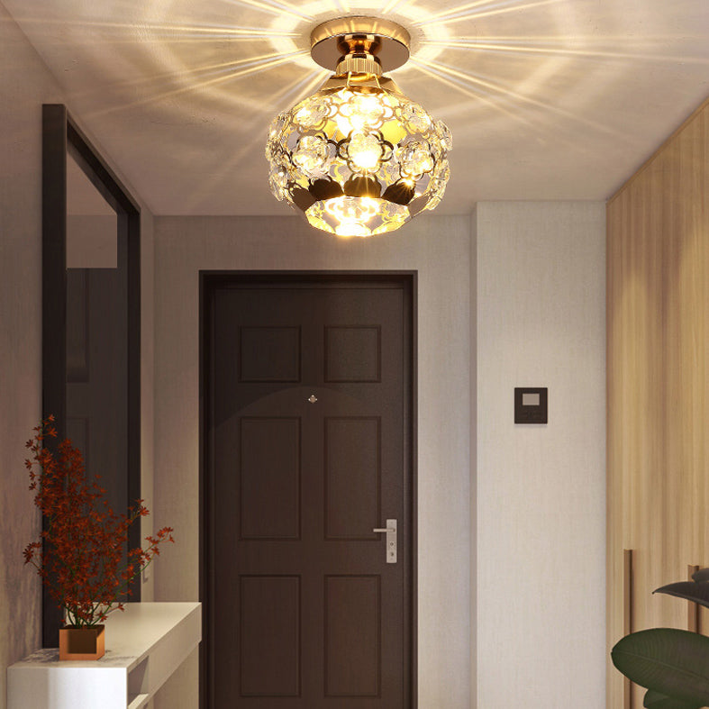 Globe Hallway Ceiling Flush Light Crystal Encrusted 1 Bulb Modern Flush Light Fixture