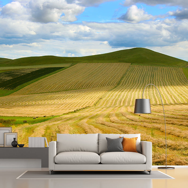 Soft Color Wheat Field Mural Wallpaper Decal Customized Modern Wall Covering for Bedroom