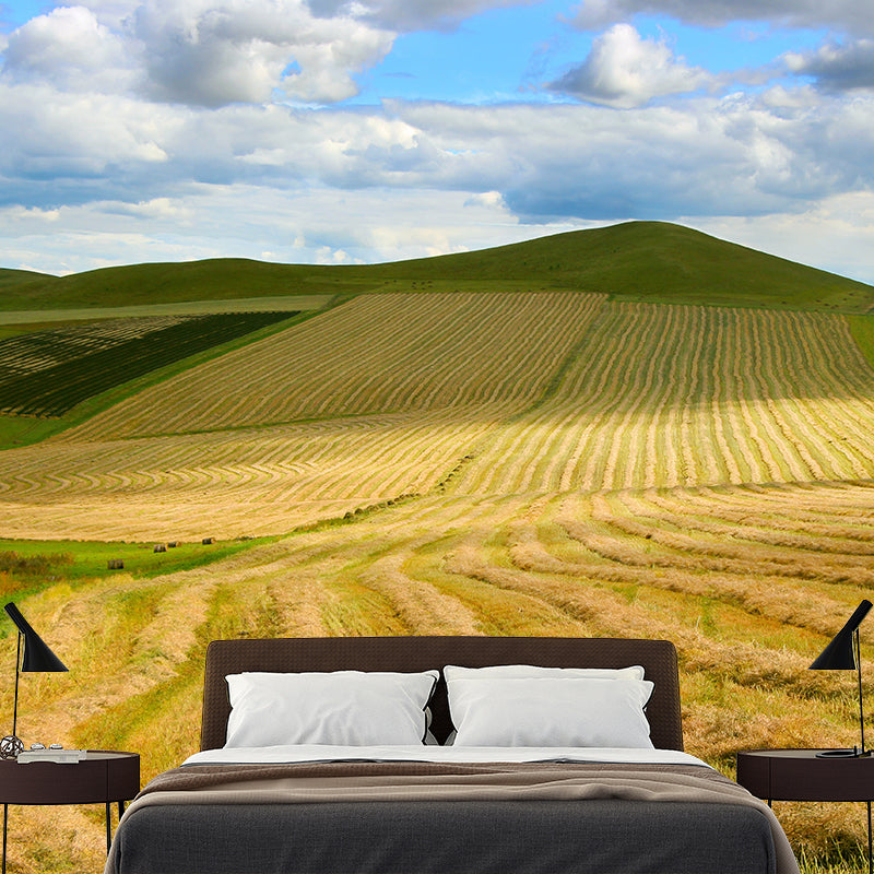 Soft Color Wheat Field Mural Wallpaper Decal Customized Modern Wall Covering for Bedroom