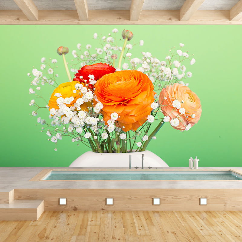 Flowers in Vase Mural Wall Decor Mildew Resistant Living Room Wall Mural Wall Art