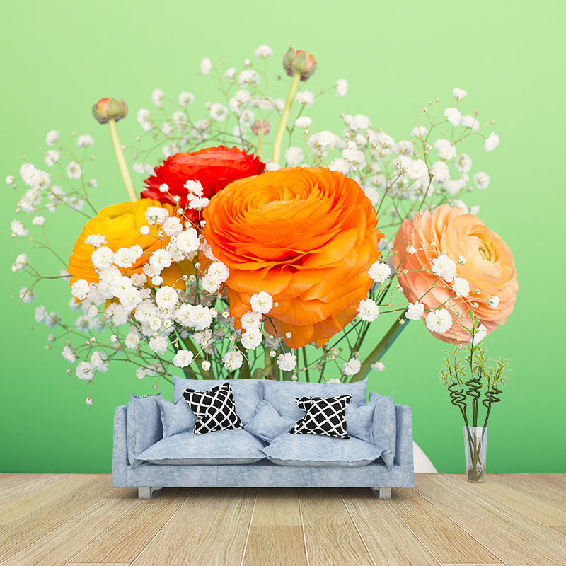 Flowers in Vase Mural Wall Decor Mildew Resistant Living Room Wall Mural Wall Art