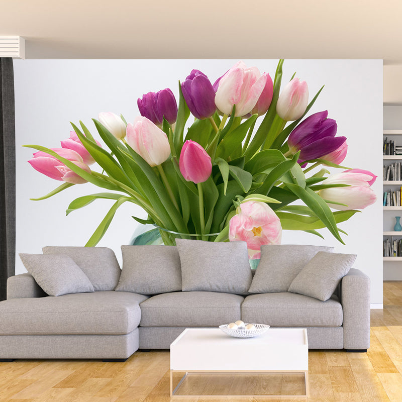 Flowers and Vase Wallpaper Mural Decal Customized Modern Wall Covering for Bedroom