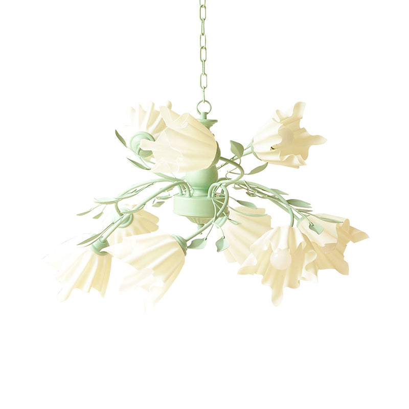 Éclairage de lustre de fleurs vertes modernisme Métal 9 Bulbes Pendante luminaire pour le salon