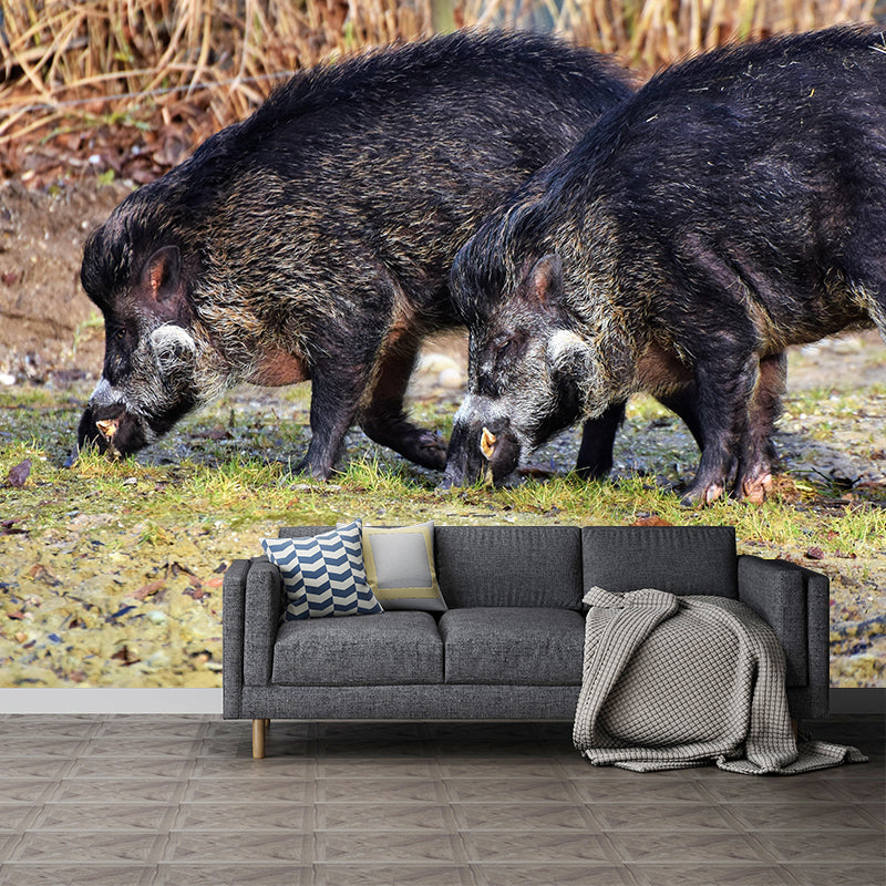 Photography Wild-Boar Mural Wall Decor Mildew Resistant Living Room Wall Mural for Decoration