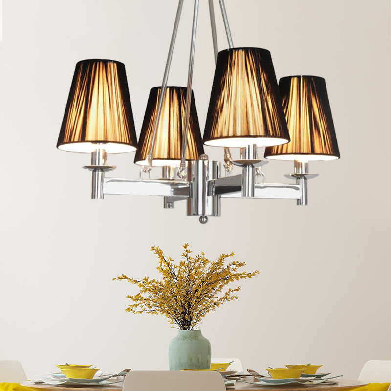 Tapered Fabric Chandelier Lighting Classic 4 Lights Dining Room Pendant Lighting in Black