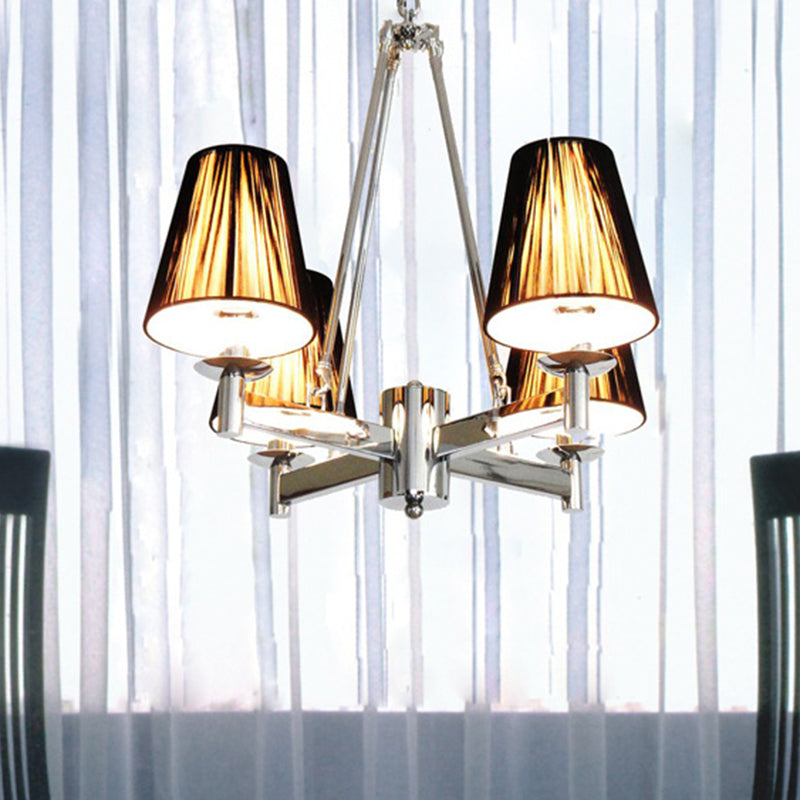 Tapered Fabric Chandelier Lighting Classic 4 Lights Dining Room Pendant Lighting in Black