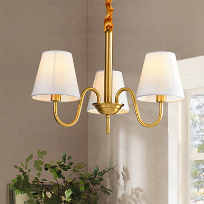Fabric Tapered Hanging Chandelier Traditional 3/5/6 Lights Living Room Pendant Light in Brass