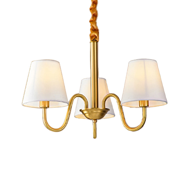 Fabric Tapered Hanging Chandelier Traditional 3/5/6 Lights Living Room Pendant Light in Brass