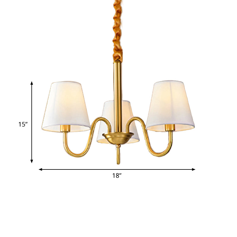 Fabric Tapered Hanging Chandelier Traditional 3/5/6 Lights Living Room Pendant Light in Brass