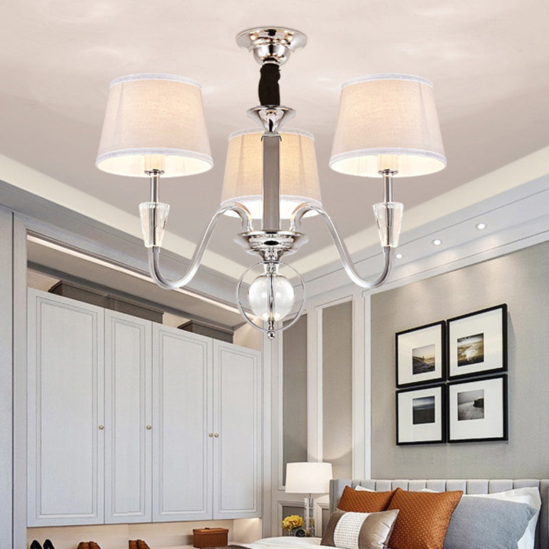3/6 Bulbs Cone Chandelier Light Classic White Fabric Hanging Ceiling Fixture for Bedroom