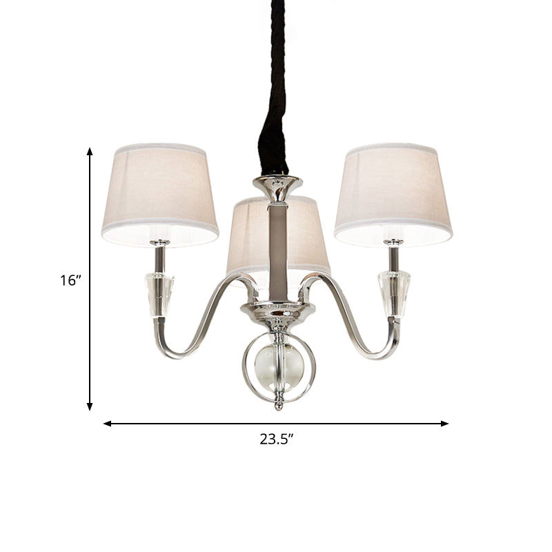 3/6 Bulbs Cone Chandelier Light Classic White Fabric Hanging Ceiling Fixture for Bedroom