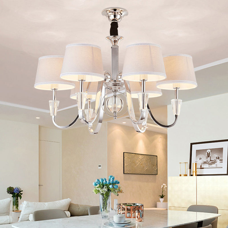 3/6 Bulbs Cone Chandelier Light Classic White Fabric Hanging Ceiling Fixture for Bedroom