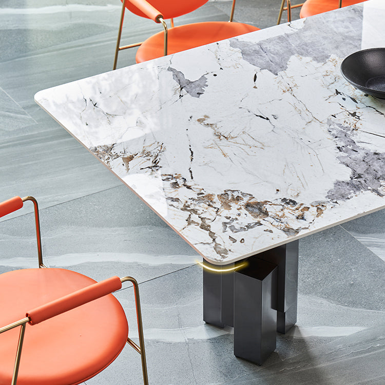 Modern Style Sintered Stone Dining Set with Grey Rectangle Shape Table and Double Pedestal Base