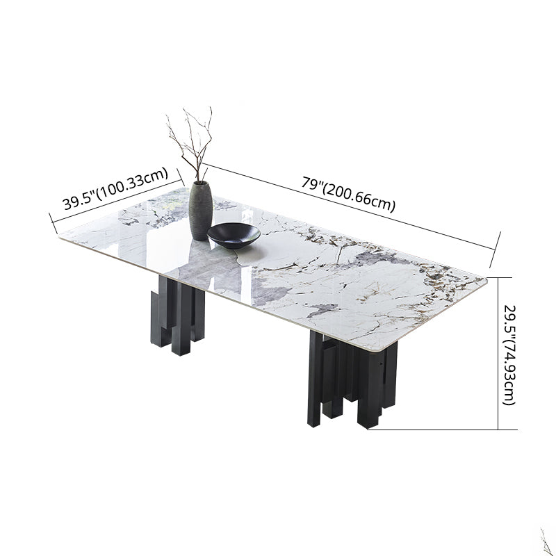 Modern Style Sintered Stone Dining Set with Grey Rectangle Shape Table and Double Pedestal Base