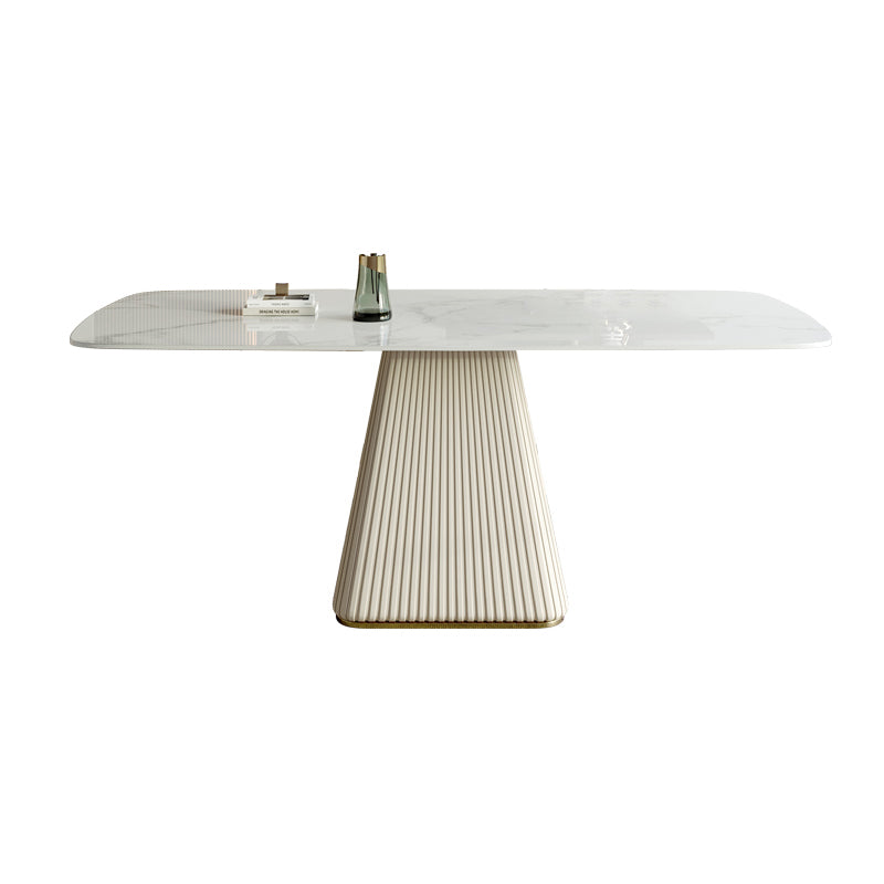 Modern Style Sintered Stone Dining Set with White Rectangle Shape Table and Pedestal Base