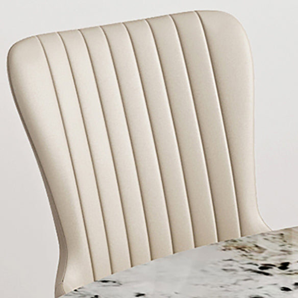 Modern Style Sintered Stone Dining Room Set with White Rectangle Shape Table and Gold Trestle Base