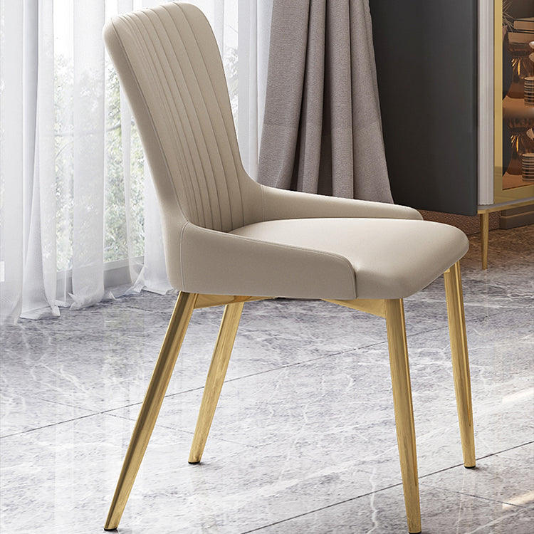 Modern Style Sintered Stone Dining Room Set with White Rectangle Shape Table and Gold Trestle Base