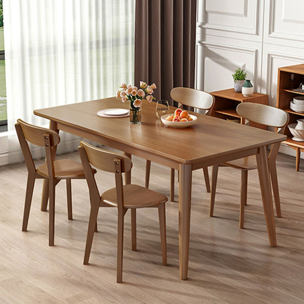 Modern Style Solid Wood Dining Set with Standard Height Table and 4 Legs Base for Home Use