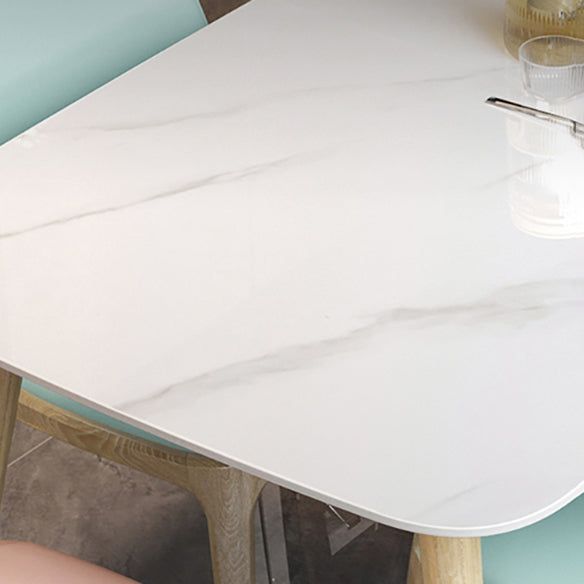 Modern White Slate Dining Set with Rectangle Table White Dining Set with 4 Legs Base