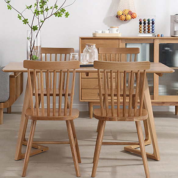 Modern Style Solid Wood Dining Set with Rectangle Shape Table and Double Pedestal Base