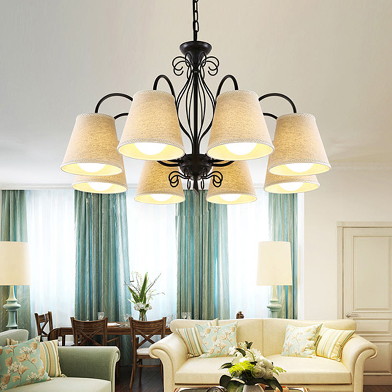 3/6/8 Bulbs Ceiling Lamp with Cone Fabric Shade Classic Living Room Chandelier Pendant Light in Black/White