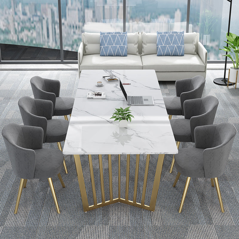 Modern Style Marble Table with White Table and Double Pedestal Base for Home Use