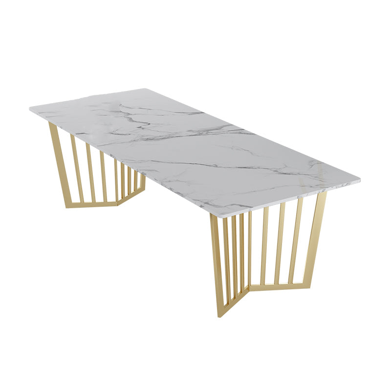 Modern Style Marble Table with White Table and Double Pedestal Base for Home Use